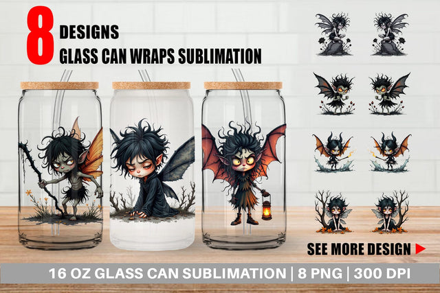 Glass Can Grumpy Dark Fairy Sublimation artnoy 