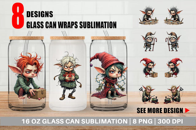 Glass Can Grumpy Elf Workshop Sublimation artnoy 