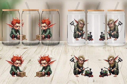 Glass Can Grumpy Elf Workshop Sublimation artnoy 
