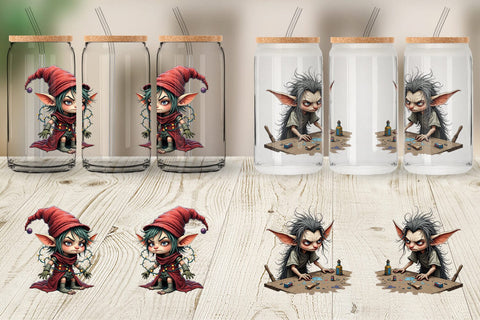 Glass Can Grumpy Elf Workshop Sublimation artnoy 