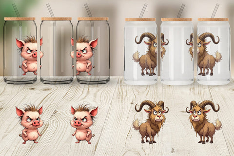 Glass Can Grumpy Farm Animals Sublimation artnoy 