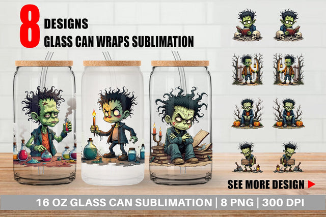 Glass Can Grumpy Frankenstein Sublimation artnoy 