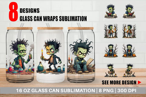 Glass Can Grumpy Frankenstein Sublimation artnoy 