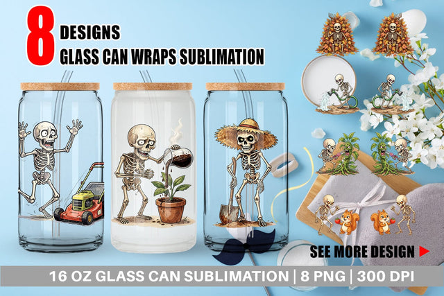 Glass Can Grumpy Garden Dad Bone Watercolor Sublimation artnoy 