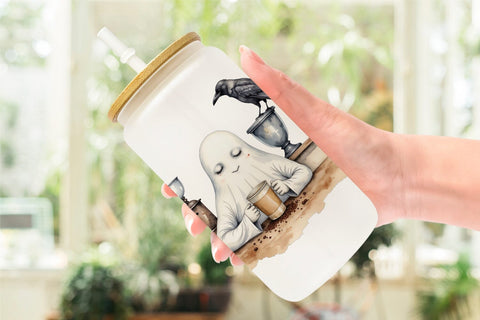 Glass Can Grumpy Ghost Barista Sublimation artnoy 