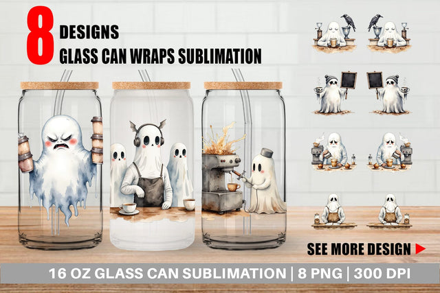 Glass Can Grumpy Ghost Barista Sublimation artnoy 