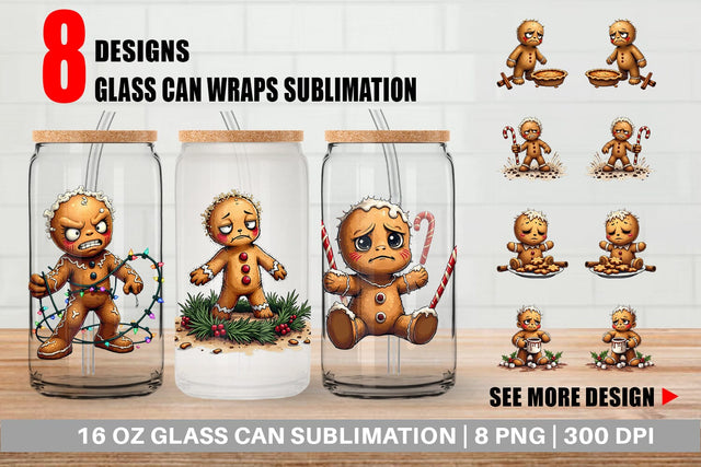 Glass Can Grumpy Gingerbread Gang Sublimation artnoy 