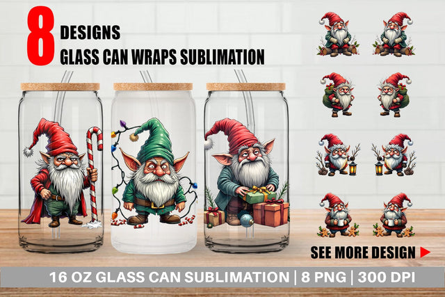 Glass Can Grumpy Gnome Christmas Sublimation artnoy 