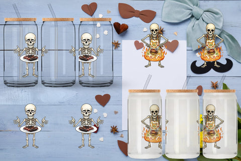 Glass Can Grumpy Grill Dad Bone Watercolor Sublimation artnoy 