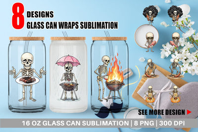 Glass Can Grumpy Grill Dad Bone Watercolor Sublimation artnoy 