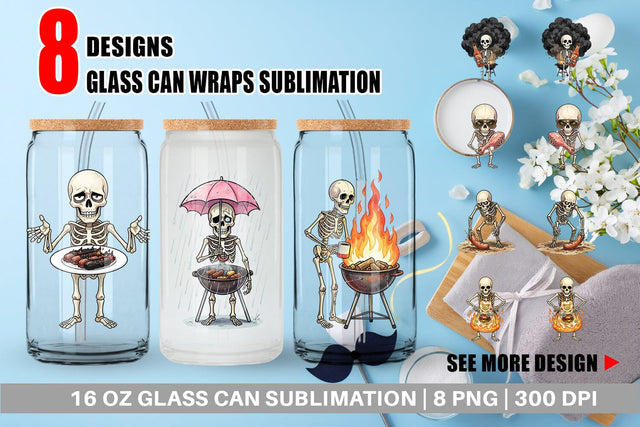 Glass Can Grumpy Grill Dad Bone Watercolor Sublimation artnoy 