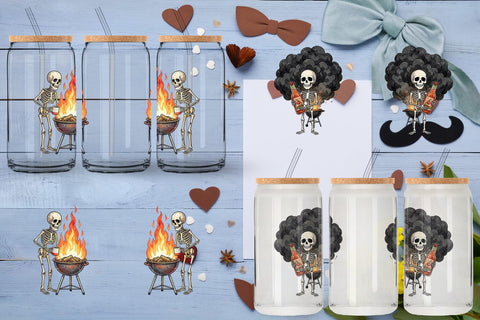 Glass Can Grumpy Grill Dad Bone Watercolor Sublimation artnoy 