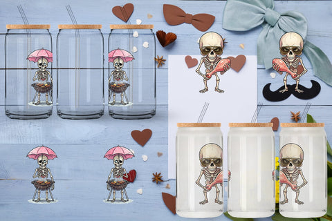 Glass Can Grumpy Grill Dad Bone Watercolor Sublimation artnoy 