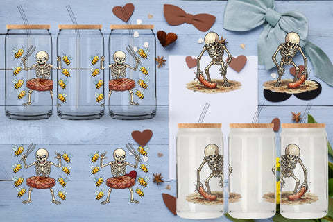 Glass Can Grumpy Grill Dad Bone Watercolor Sublimation artnoy 