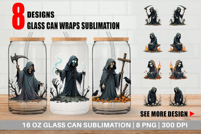 Glass Can Grumpy Grim Reaper Sublimation artnoy 