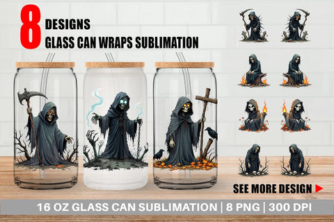 Glass Can Grumpy Grim Reaper Sublimation artnoy 