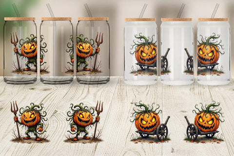Glass Can Grumpy Jack o Lantern Sublimation artnoy 