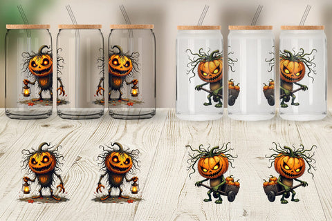Glass Can Grumpy Jack o Lantern Sublimation artnoy 