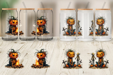 Glass Can Grumpy Jack o Lantern Sublimation artnoy 