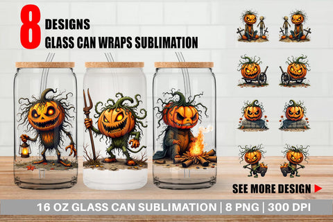 Glass Can Grumpy Jack o Lantern Sublimation artnoy 