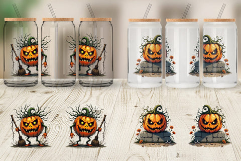 Glass Can Grumpy Jack o Lantern Sublimation artnoy 