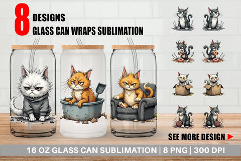 Glass Can Grumpy Kitty Sublimation artnoy 
