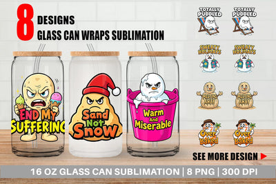Glass Can Grumpy Melting Snowman Sarcastic Quotes Sublimation artnoy 