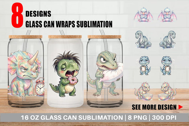 Glass Can Grumpy Monday Dino Sublimation artnoy 