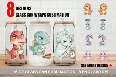 Glass Can Grumpy Morning Dinosaur Coffee Sublimation artnoy 