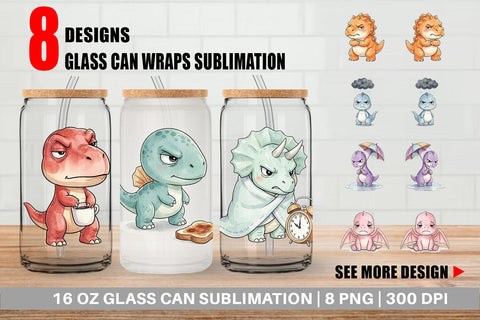 Glass Can Grumpy Morning Dinosaur Coffee Sublimation artnoy 