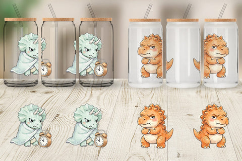Glass Can Grumpy Morning Dinosaur Coffee Sublimation artnoy 