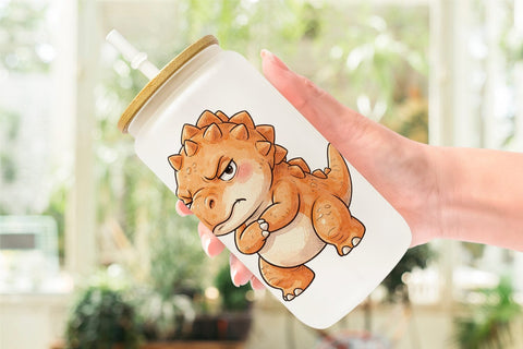 Glass Can Grumpy Morning Dinosaur Coffee Sublimation artnoy 