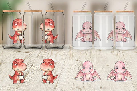 Glass Can Grumpy Morning Dinosaur Coffee Sublimation artnoy 