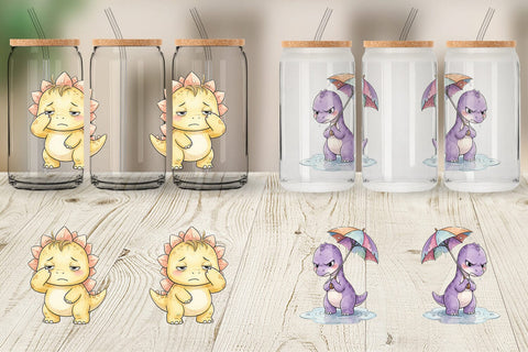 Glass Can Grumpy Morning Dinosaur Coffee Sublimation artnoy 
