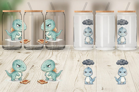 Glass Can Grumpy Morning Dinosaur Coffee Sublimation artnoy 