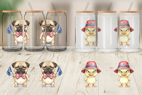 Glass Can Grumpy Patriotic Pets Ink Sublimation artnoy 