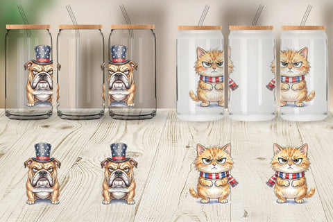 Glass Can Grumpy Patriotic Pets Ink Sublimation artnoy 
