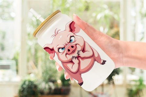 Glass Can Grumpy Pig Sublimation artnoy 