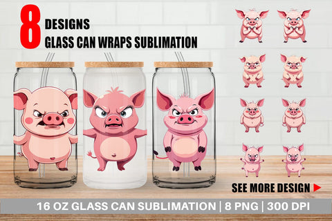 Glass Can Grumpy Pig Sublimation artnoy 