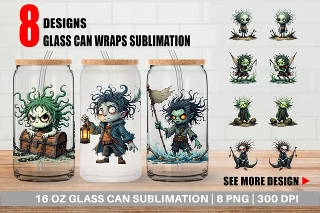 Glass Can Grumpy Pirate Ghost Sublimation artnoy 