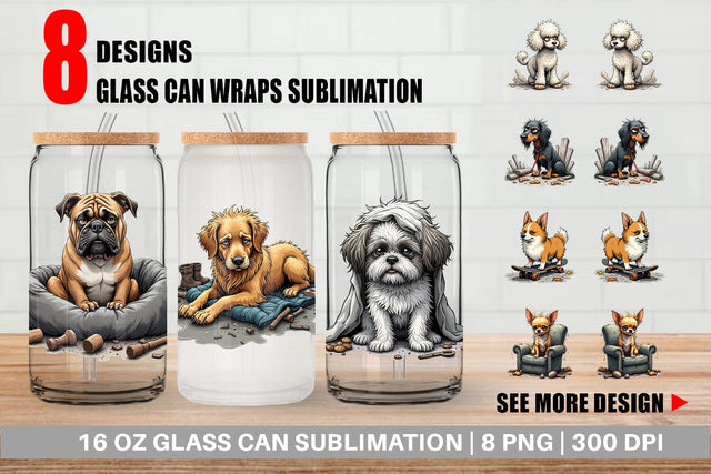 Glass Can Grumpy Pooch Sublimation artnoy 
