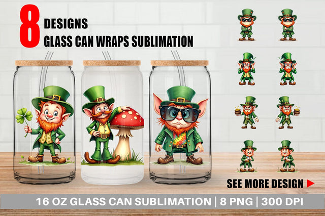 Glass Can Grumpy Retro Leprechaun Sublimation artnoy 