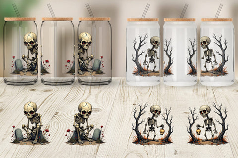 Glass Can Grumpy Skeleton Sublimation artnoy 