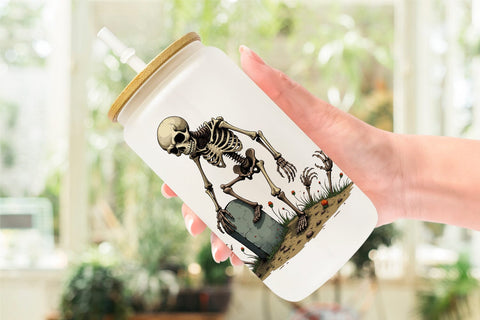 Glass Can Grumpy Skeleton Sublimation artnoy 