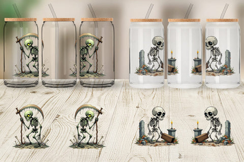 Glass Can Grumpy Skeleton Sublimation artnoy 