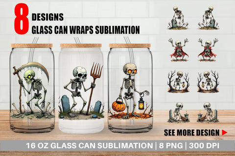 Glass Can Grumpy Skeleton Sublimation artnoy 