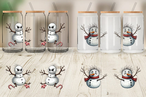 Glass Can Grumpy Snowman Sublimation artnoy 
