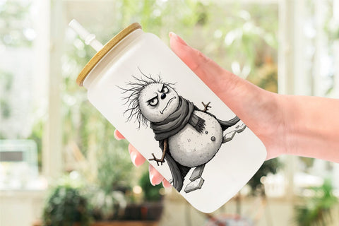 Glass Can Grumpy Snowman Sublimation artnoy 