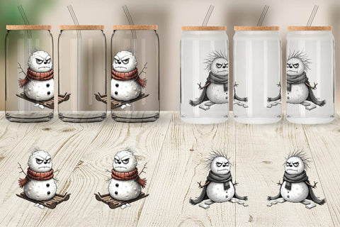 Glass Can Grumpy Snowman Sublimation artnoy 