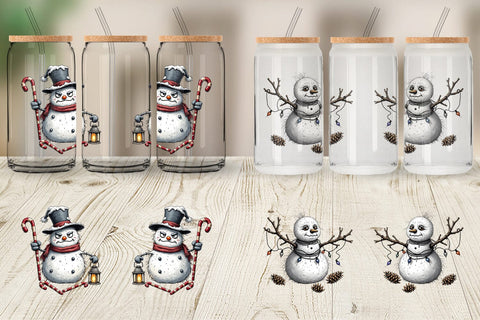 Glass Can Grumpy Snowman Sublimation artnoy 